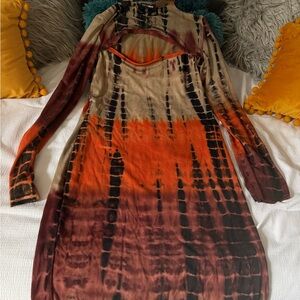 Fashion Nova Orange and Black Long Sleeve Dress